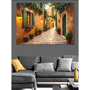 Güneşli Akdeniz Sokağı Dekoratif Kanvas - Mdf Ahşap Tablo 70x100 cm