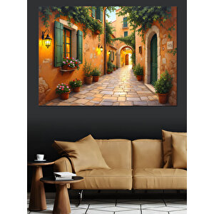 Güneşli Akdeniz Sokağı Dekoratif Kanvas - Mdf Ahşap Tablo 70x100 cm