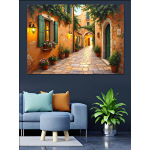 Güneşli Akdeniz Sokağı Dekoratif Kanvas - Mdf Ahşap Tablo 70x100 cm