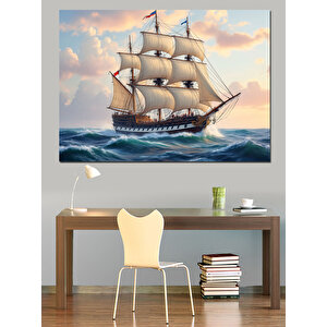 Denizde Yelken Açan Gemi Dekoratif Kanvas - Mdf Ahşap Tablo 70x100 cm