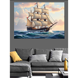 Denizde Yelken Açan Gemi Dekoratif Kanvas - Mdf Ahşap Tablo 70x100 cm