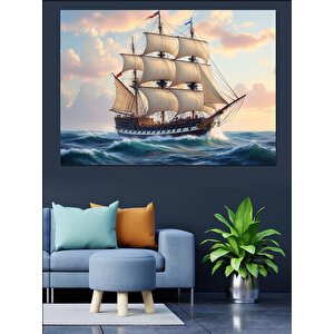 Denizde Yelken Açan Gemi Dekoratif Kanvas - Mdf Ahşap Tablo
