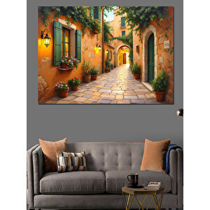 Güneşli Akdeniz Sokağı Dekoratif Kanvas - Mdf Ahşap Tablo