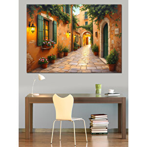 Güneşli Akdeniz Sokağı Dekoratif Kanvas - Mdf Ahşap Tablo