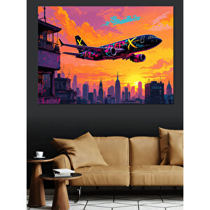 Gün Batımında Uçak Dekoratif Kanvas - Mdf Ahşap Tablo 70x100 cm