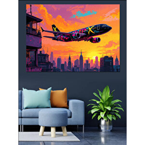 Gün Batımında Uçak Dekoratif Kanvas - Mdf Ahşap Tablo 50x70 cm