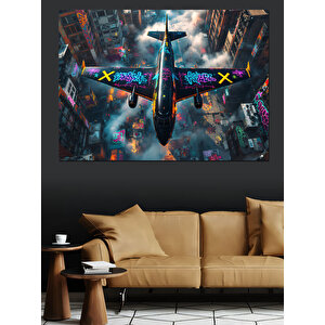 Şehre Düşen Uçak Dekoratif Kanvas - Mdf Ahşap Tablo 35x50 cm