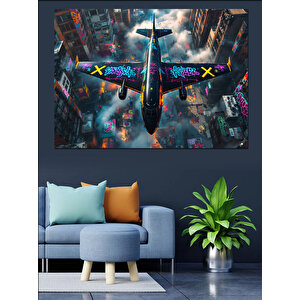 Şehre Düşen Uçak Dekoratif Kanvas - Mdf Ahşap Tablo 35x50 cm