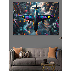 Şehre Düşen Uçak Dekoratif Kanvas - Mdf Ahşap Tablo 35x50 cm