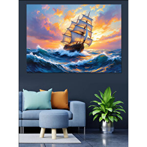 Fırtınada Yelkenli Gemi Dekoratif Kanvas - Mdf Ahşap Tablo 100x140 cm