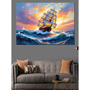 Fırtınada Yelkenli Gemi Dekoratif Kanvas - Mdf Ahşap Tablo 100x140 cm