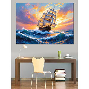 Fırtınada Yelkenli Gemi Dekoratif Kanvas - Mdf Ahşap Tablo 100x140 cm