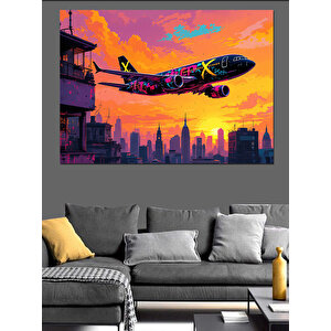 Gün Batımında Uçak Dekoratif Kanvas - Mdf Ahşap Tablo 25x35 cm