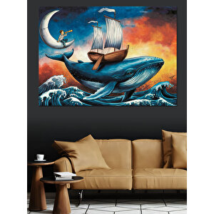 Balina Sırtında Gemi Dekoratif Kanvas - Mdf Ahşap Tablo 50x70 cm