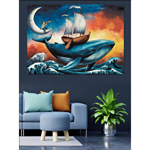 Balina Sırtında Gemi Dekoratif Kanvas - Mdf Ahşap Tablo 50x70 cm