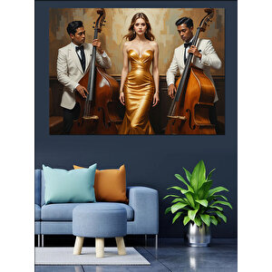 Klasik Caz Üçlü Sahnesi Dekoratif Kanvas - Mdf Ahşap Tablo 35x50 cm