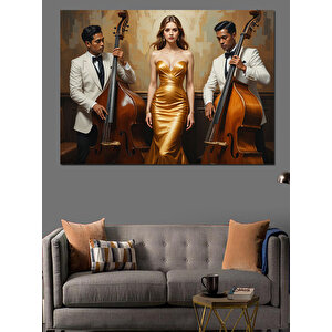 Klasik Caz Üçlü Sahnesi Dekoratif Kanvas - Mdf Ahşap Tablo 35x50 cm