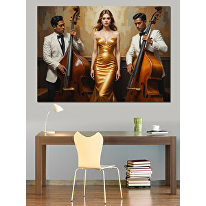 Klasik Caz Üçlü Sahnesi Dekoratif Kanvas - Mdf Ahşap Tablo 35x50 cm