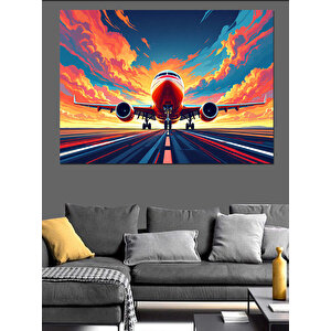 Piste İnen Uçak Dekoratif Kanvas - Mdf Ahşap Tablo 50x70 cm