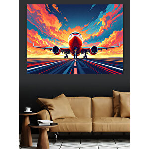 Piste İnen Uçak Dekoratif Kanvas - Mdf Ahşap Tablo 50x70 cm