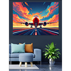 Piste İnen Uçak Dekoratif Kanvas - Mdf Ahşap Tablo 50x70 cm
