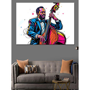 Kontrbas Çalan Caz Müzisyeni Dekoratif Kanvas - Mdf Ahşap Tablo 25x35 cm