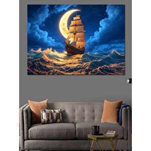 Fırtınada Yelkenli Gemi Manzarası Dekoratif Kanvas - Mdf Ahşap Tablo 50x70 cm