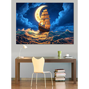 Fırtınada Yelkenli Gemi Manzarası Dekoratif Kanvas - Mdf Ahşap Tablo 50x70 cm