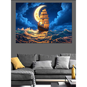 Fırtınada Yelkenli Gemi Manzarası Dekoratif Kanvas - Mdf Ahşap Tablo 50x70 cm