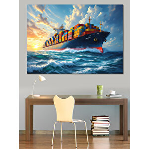 Denizde Giden Büyük Konteyner Gemi Dekoratif Kanvas - Mdf Ahşap Tablo 70x100 cm