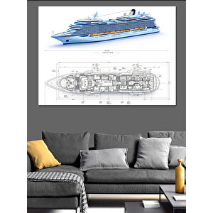Modern Yolcu Gemisi Çizimi Dekoratif Kanvas - Mdf Ahşap Tablo 100x140 cm
