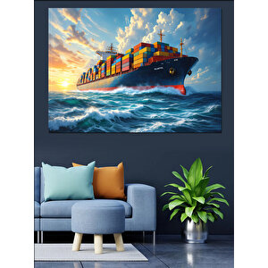 Denizde Giden Büyük Konteyner Gemi Dekoratif Kanvas - Mdf Ahşap Tablo