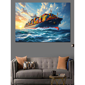 Denizde Giden Büyük Konteyner Gemi Dekoratif Kanvas - Mdf Ahşap Tablo