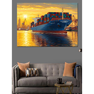 Konteyner Gemisi Günbatımı Dekoratif Kanvas - Mdf Ahşap Tablo 35x50 cm