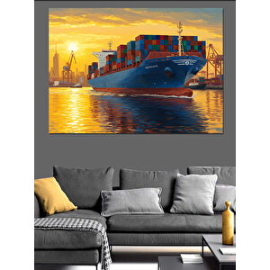 Konteyner Gemisi Günbatımı Dekoratif Kanvas - Mdf Ahşap Tablo 35x50 cm