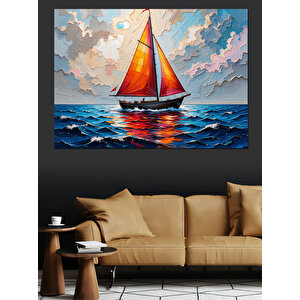 Renkli Yelkenli Gemi Dekoratif Kanvas - Mdf Ahşap Tablo 100x140 cm