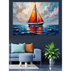 Renkli Yelkenli Gemi Dekoratif Kanvas - Mdf Ahşap Tablo 100x140 cm