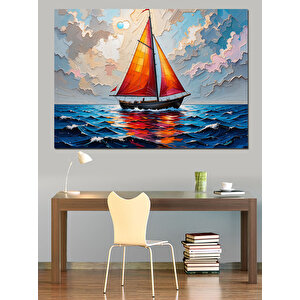 Renkli Yelkenli Gemi Dekoratif Kanvas - Mdf Ahşap Tablo