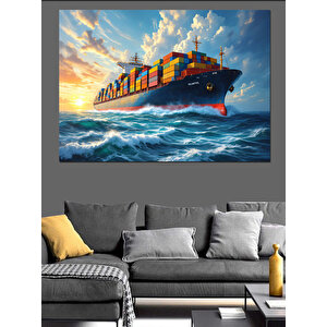 Denizde Giden Büyük Konteyner Gemi Dekoratif Kanvas - Mdf Ahşap Tablo 35x50 cm