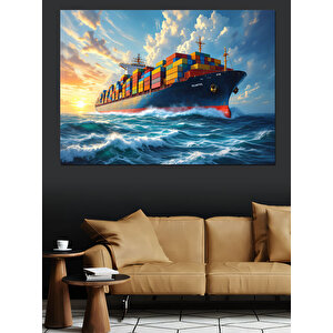 Denizde Giden Büyük Konteyner Gemi Dekoratif Kanvas - Mdf Ahşap Tablo 35x50 cm
