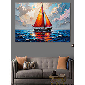 Renkli Yelkenli Gemi Dekoratif Kanvas - Mdf Ahşap Tablo 35x50 cm