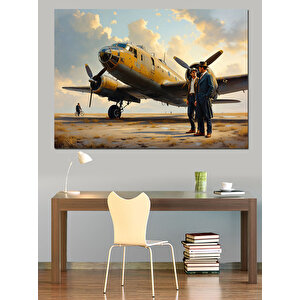 Eski Uçak Ve Pilot Dekoratif Kanvas - Mdf Ahşap Tablo 35x50 cm