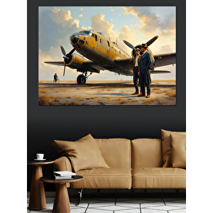 Eski Uçak Ve Pilot Dekoratif Kanvas - Mdf Ahşap Tablo 35x50 cm