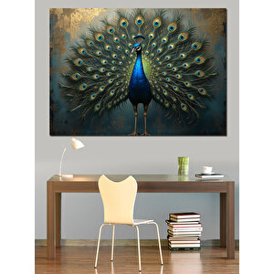 Gösterişli Tavuskuşu Kuyruğu Dekoratif Kanvas - Mdf Ahşap Tablo 100x140 cm