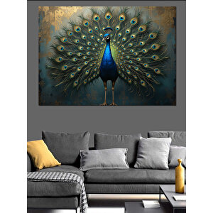 Gösterişli Tavuskuşu Kuyruğu Dekoratif Kanvas - Mdf Ahşap Tablo 100x140 cm