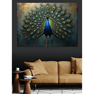 Gösterişli Tavuskuşu Kuyruğu Dekoratif Kanvas - Mdf Ahşap Tablo 100x140 cm