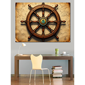 Eski Gemi Dümeni Dekoratif Kanvas - Mdf Ahşap Tablo 35x50 cm