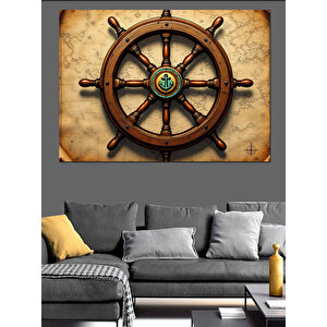 Eski Gemi Dümeni Dekoratif Kanvas - Mdf Ahşap Tablo 35x50 cm