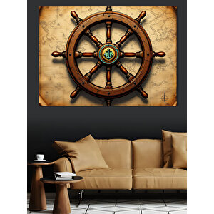 Eski Gemi Dümeni Dekoratif Kanvas - Mdf Ahşap Tablo