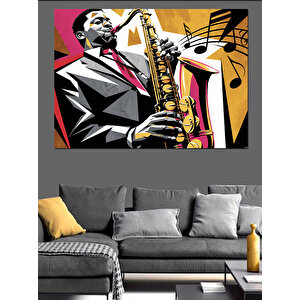 Saksafon Çalan Cazcı Dekoratif Kanvas - Mdf Ahşap Tablo 35x50 cm